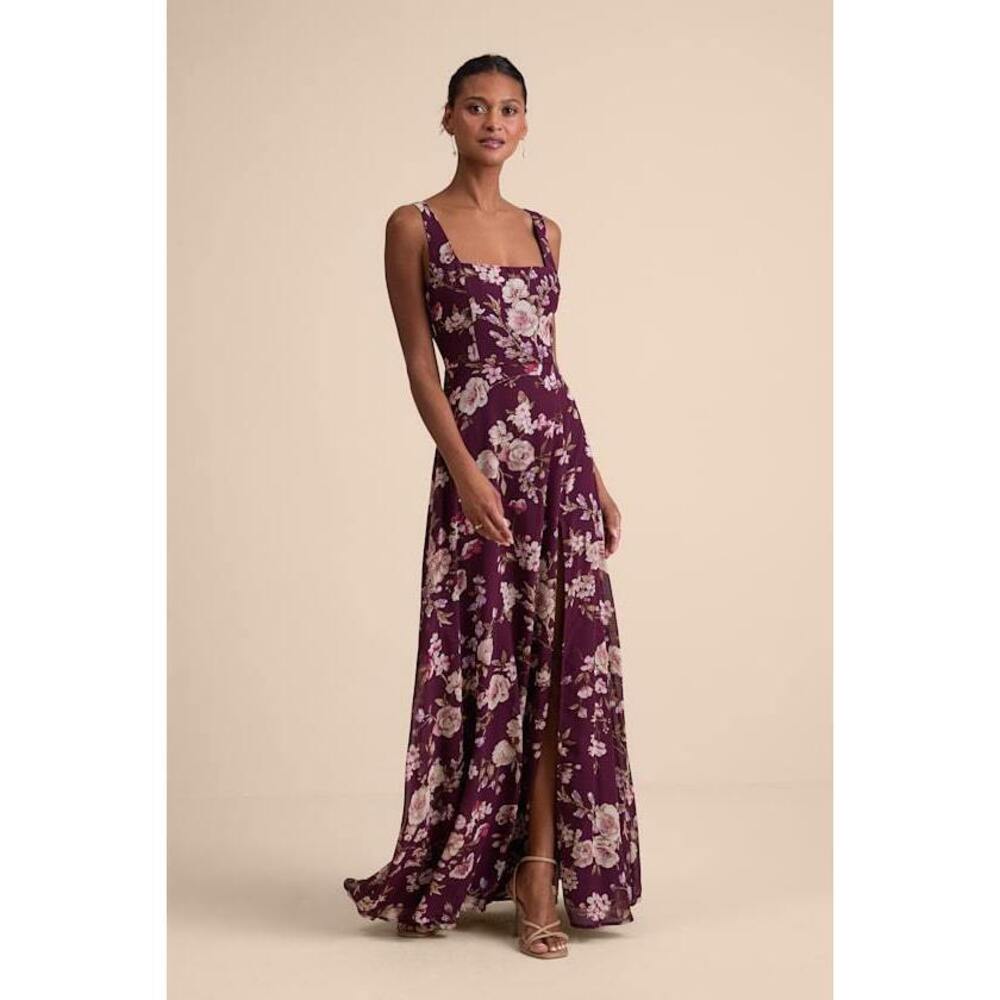 Lulus Remarkable Arrival Plum Purple Floral Sleeveless Maxi Dress - Size XL